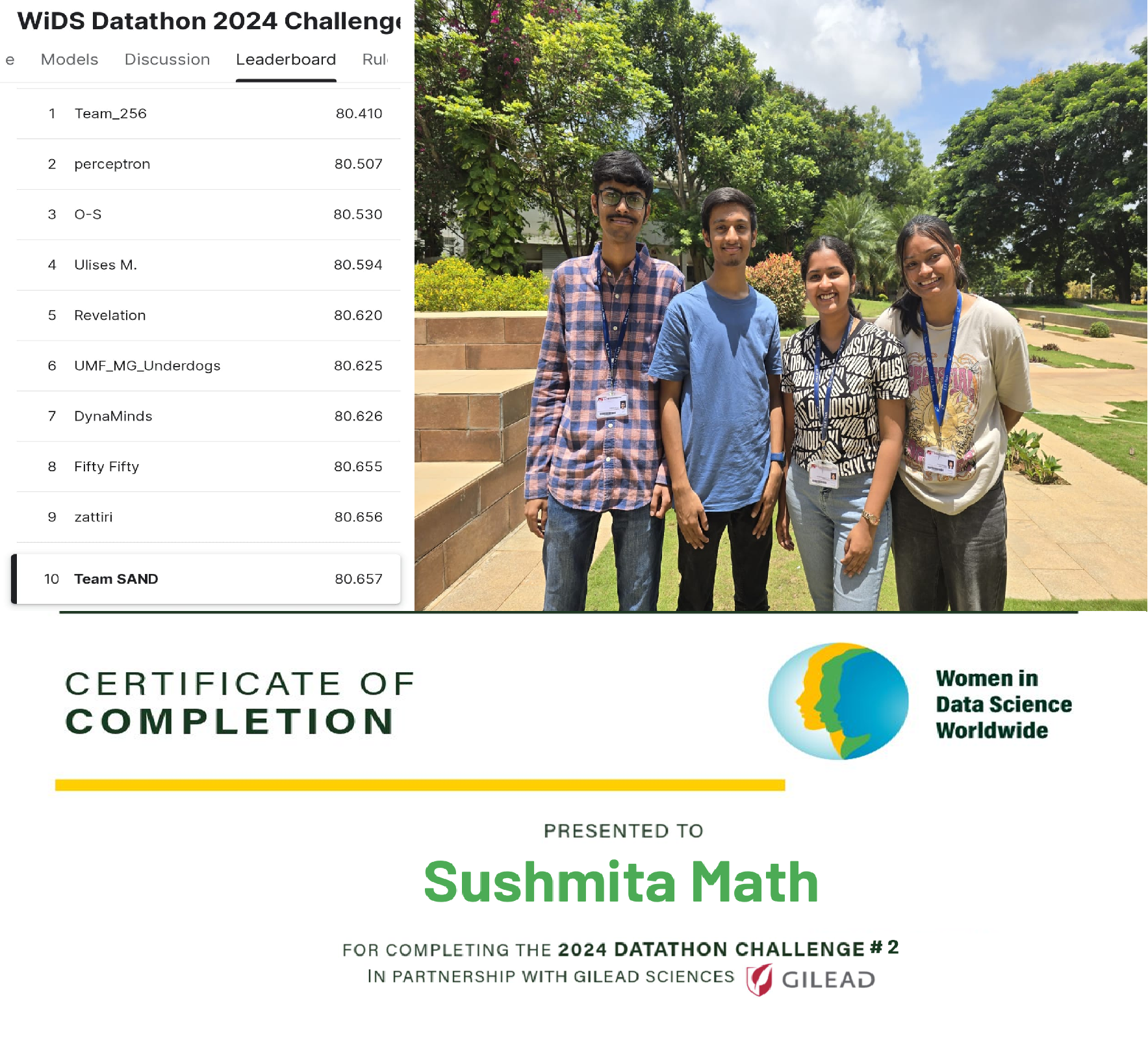 WiDS Team, Certificate, and Global Rank